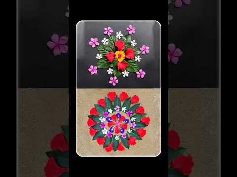 Flower rangoli designs | Rangoli with flowers & leaves #shorts #diy #craft #rangoli #diwali
