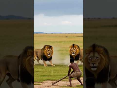 Man solved Fight of two lions #shorts #shortsfeed #shortvideo #wildlife
