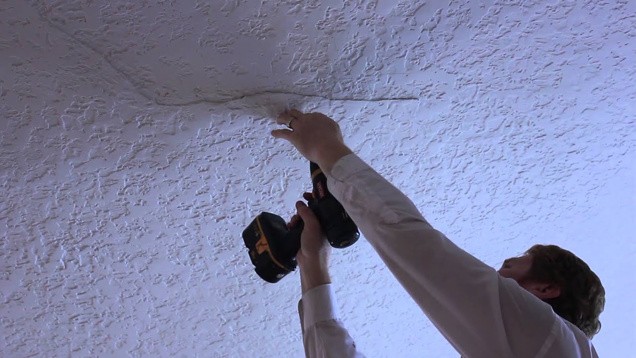 Ceiling plaster repair on a small buckling crack - YouTube