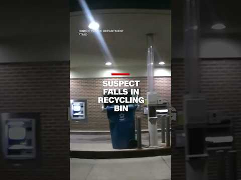 Suspect falls from ceiling into recycling bin during bank heist arrest