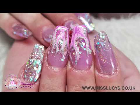 Flowers and Flames Pink Acrylic Nails Design