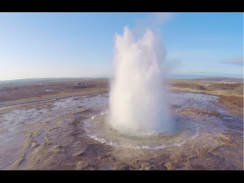 Aerial Iceland - The Great Geysir and Strokkur geysers, Golden Circle Route (DJI Phantom 2)