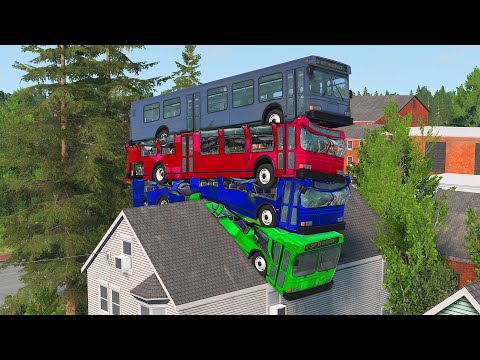 4K Satisfying Slow Mo Bus Crashes - BeamNG Drive