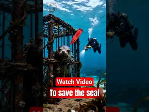 Seal Rescue: Scuba Diver Rescuing a Seal Trapped in a Cage Underwater #shorts #video #animals #seal