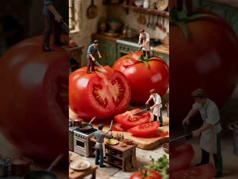 Liliputians eating Tomato 🍅#vegetables #tomato #fruits #salad #shortvideo #shortsfeed #shorts