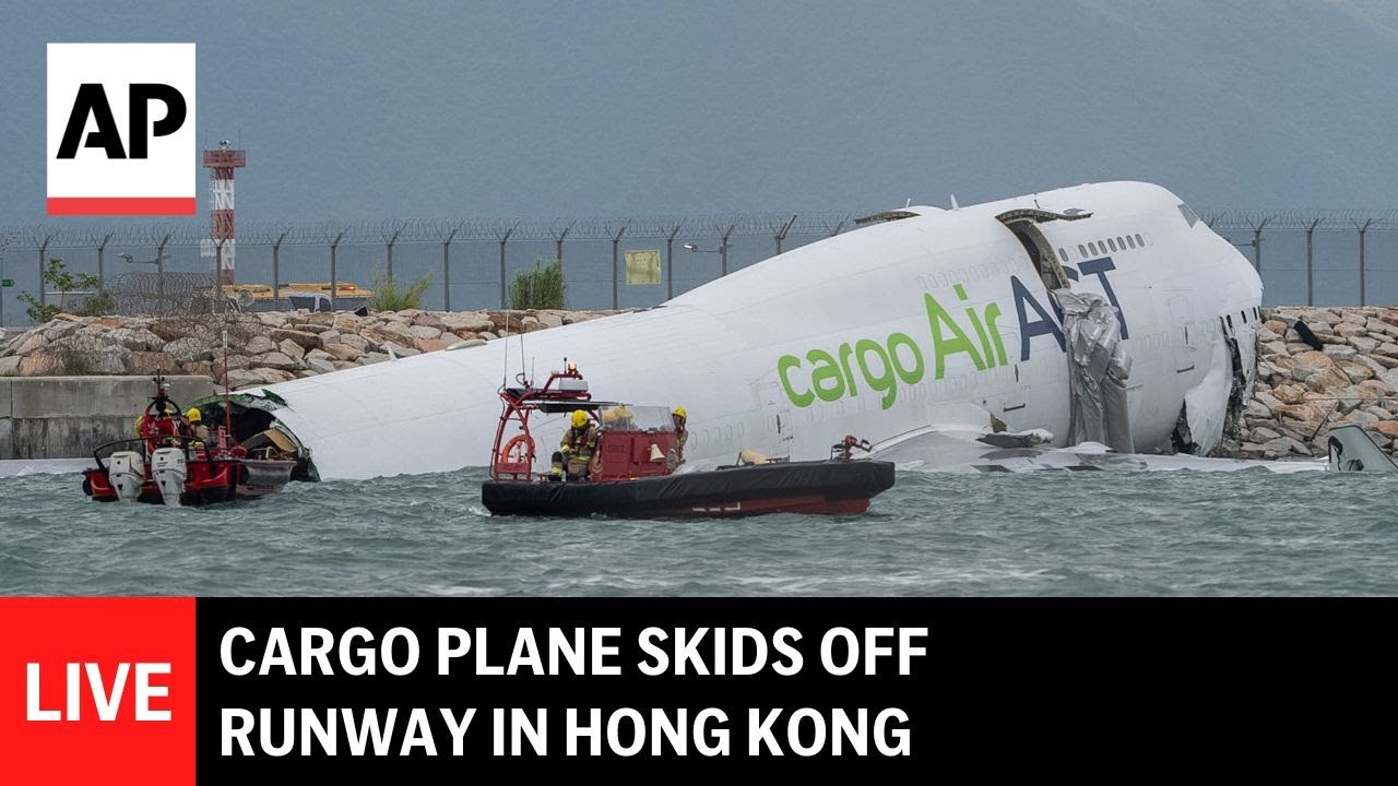 LIVE: Cargo plane skids off Hong Kong runway into the sea during landing