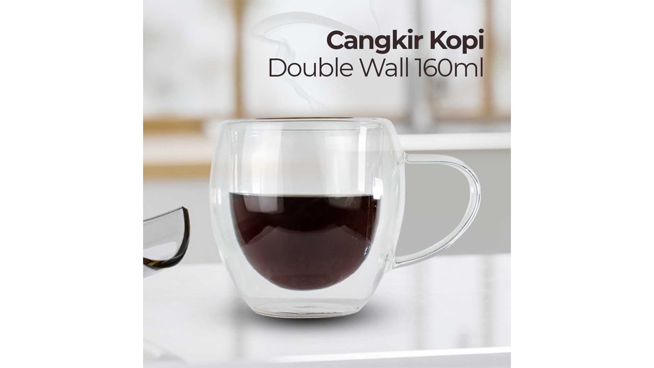 Pratinjau video produk One Two Cups Cangkir Kopi Kaca Tahan Panas Double Wall Cup 160ml