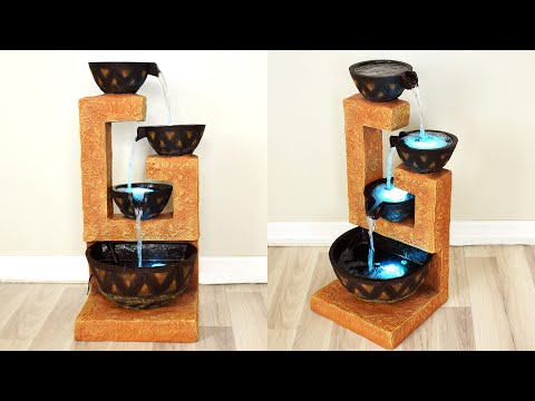 How to Make Amazing Waterfall Fountain with LED Light | DIY Awesome Concrete Waterfall Fountain