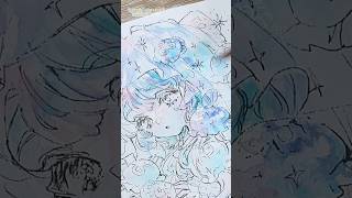 🪼透明水彩でくらげっこを塗るメイキング①🎨🦜#Shorts  #illustration