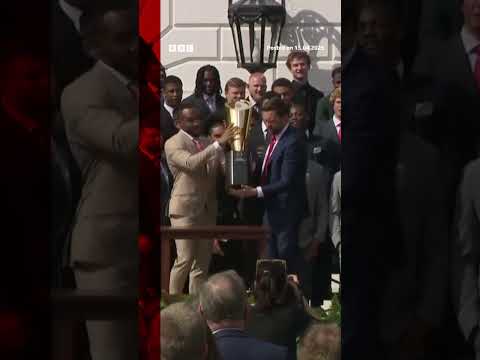 JD Vance drops football trophy at White House ceremony. #JDVance #BBCNews