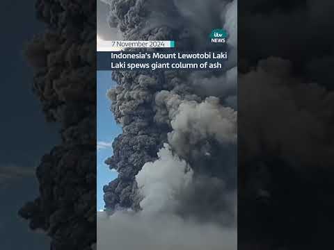 Indonesia's Mount Lewotobi Laki Laki spews giant column of ash #itvnews #shorts