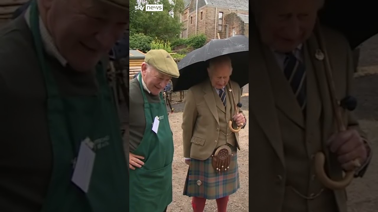 King Charles watches sheep shearing in Scotland