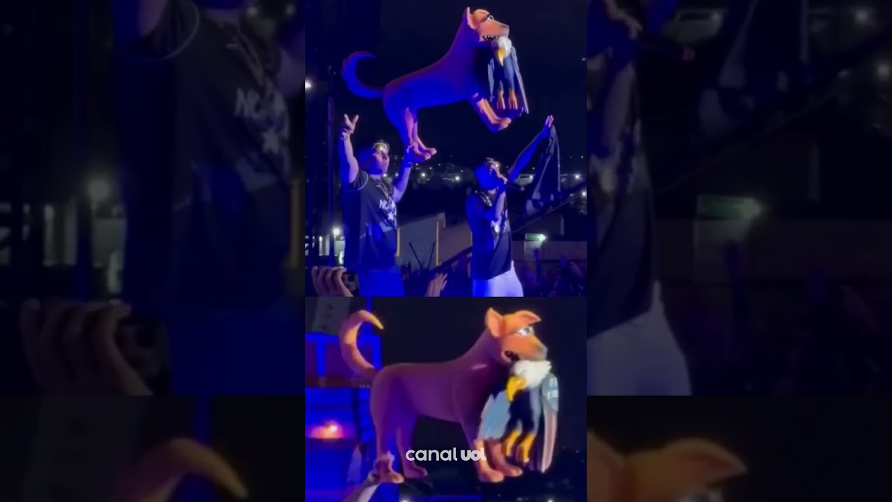 MC Hariel protesta no show do The Town com cachorro caramelo mordendo águia símbolo dos EUA