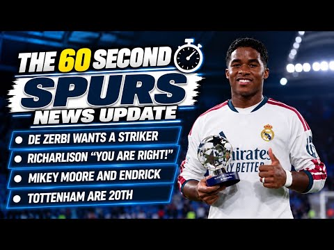 THE 60 SECOND SPURS NEWS UPDATE: Striker Wanted, Endrick, Moore, Richarlison "You Are Right!" 20th!