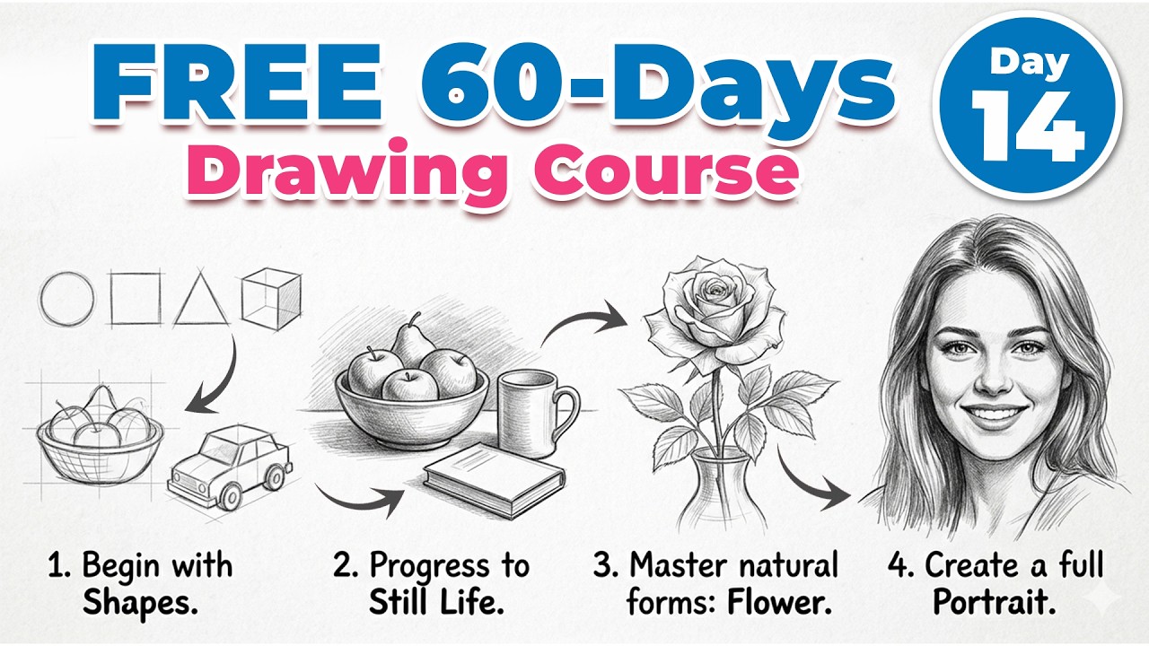 FREE 60-Day Drawing Course 🎨 - Day 14 | Master Hatching & Cross Hatching with Simple Line Practice