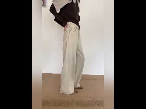 簡約系列-廢土髒洗牛褲天絲高腰顯瘦拖地牛仔褲