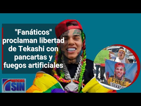 "Fanáticos" proclaman libertad de Tekashi con pancartas y fuegos artificiales