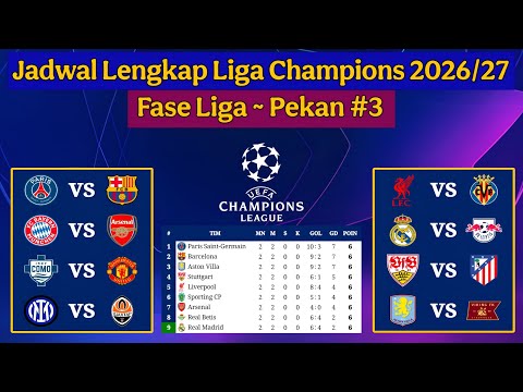 Jadwal <strong>Liga</strong> Champions Pekan 3 - PSG vs Barcelona - Fase <strong>Liga</strong> UCL 2026/2027