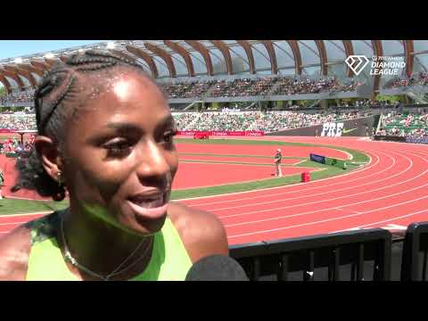 Melissa Jefferson Wooden after edging Sha'Carri Richardson in 100m at 2026 Prefontaine Classic