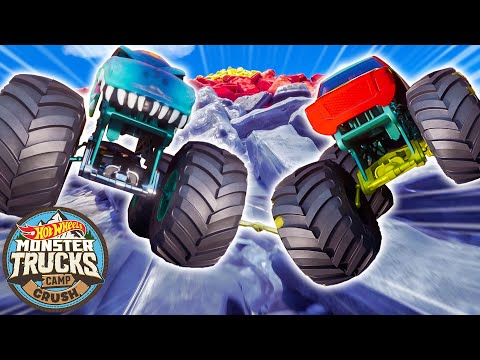 Hot Wheels Monster Trucks Tied Together With Rope?! 😱 | Camp Crush | Hot Wheels