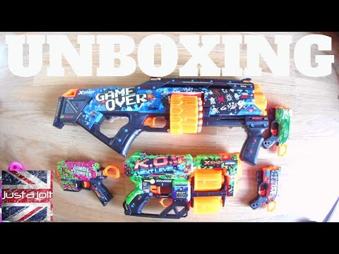 New Zuru X-Shot Skins Unboxing: Xshot Last Stand, Dread, Flux skins Review & firing. Game over, KO!