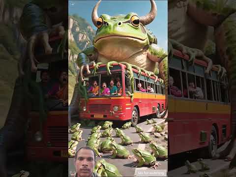 Millions of frogs attacked up on passengers red bus lion saved 🐸 🦁 #shorts​ #ai​