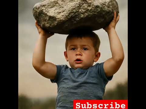 OMG 😱 can't believe this little boy carry a very big rock check this out #aivideo #shorts #newshorts