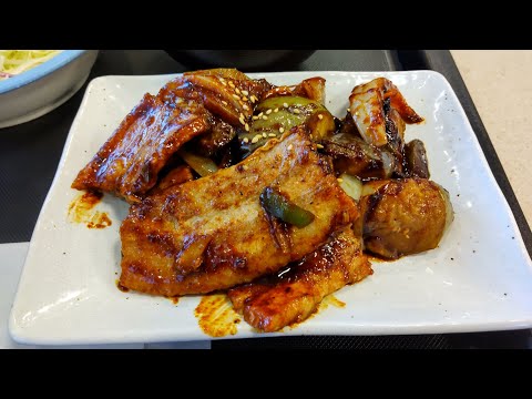 厚切り豚カルビと茄子の辛味噌炒め定食（ライス大盛）980