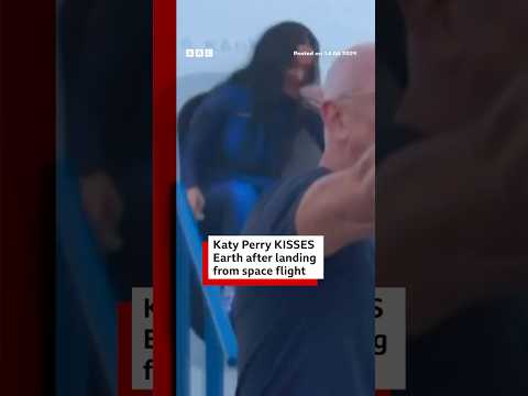 All-female crew including Katy Perry return after space flight on Jeff Bezos' rocket. #BBCNews
