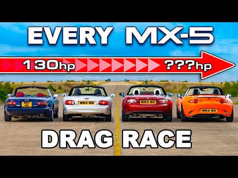 MX-5 Showdown: Four Generations Battle for Supremacy in Thrilling Drag Race