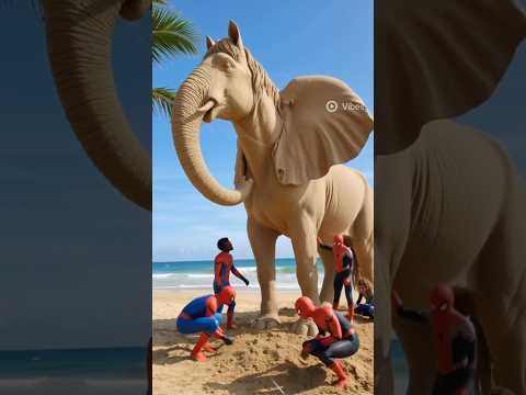Spider-Man vs Hulk building a giant sand elephant-horse #marveltoys#hulk #spiderman #shorts