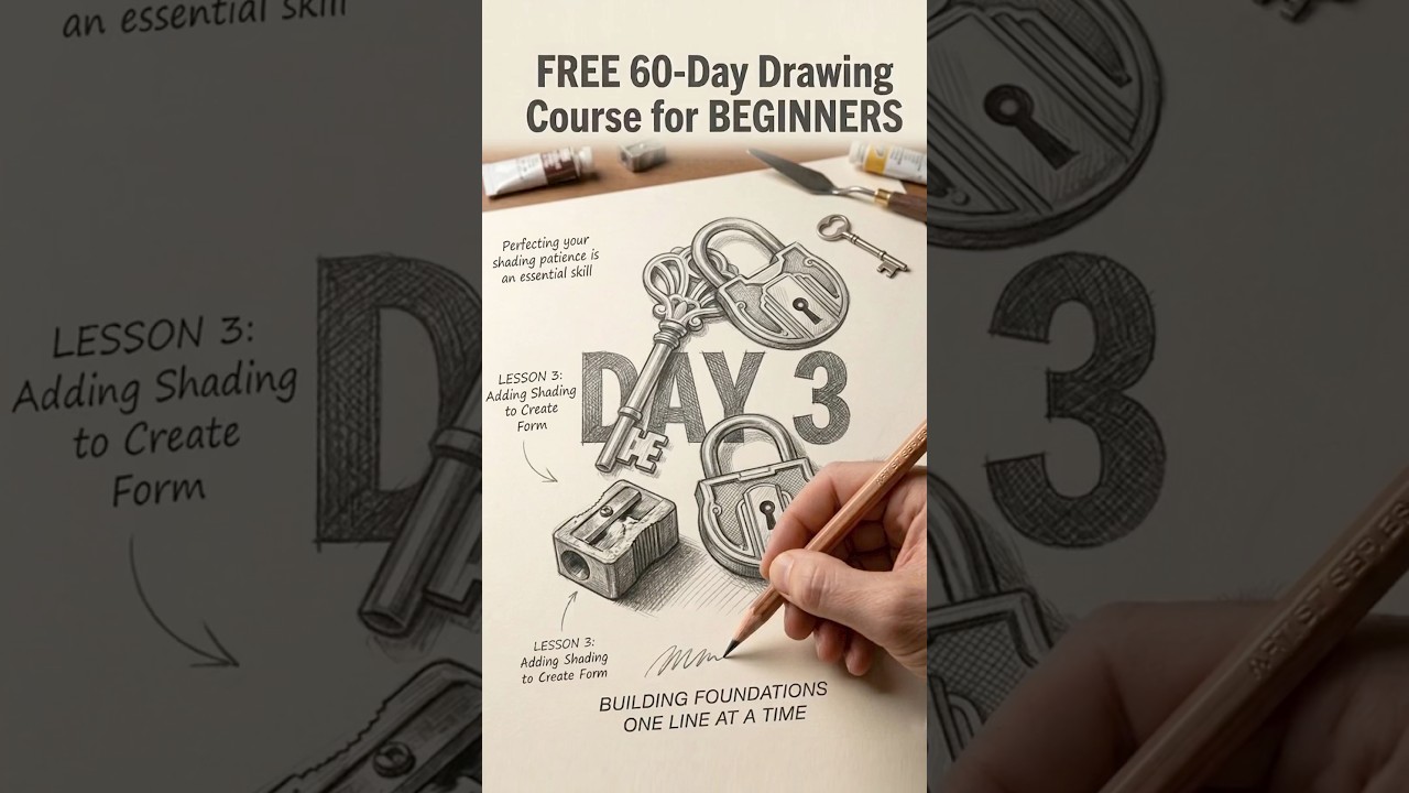 FREE 60-Day Drawing Course 🎨 - Day 3 #shortsfeed #art #drawing #shorts #learning #draw