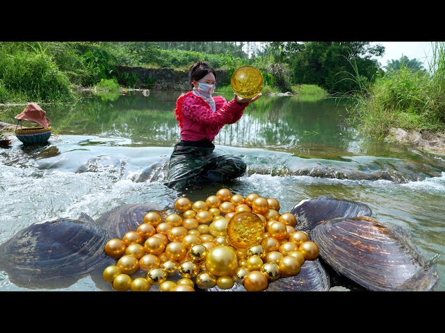 🎁🎁Opening the giant pearl clam, I obtained countless sparkling golden pearls, a considerable wealth