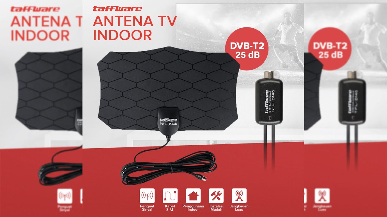 Pratinjau video produk Taffware Antena TV Digital Indoor DVB-T2 25dB with Signal Booster - TFL-D140