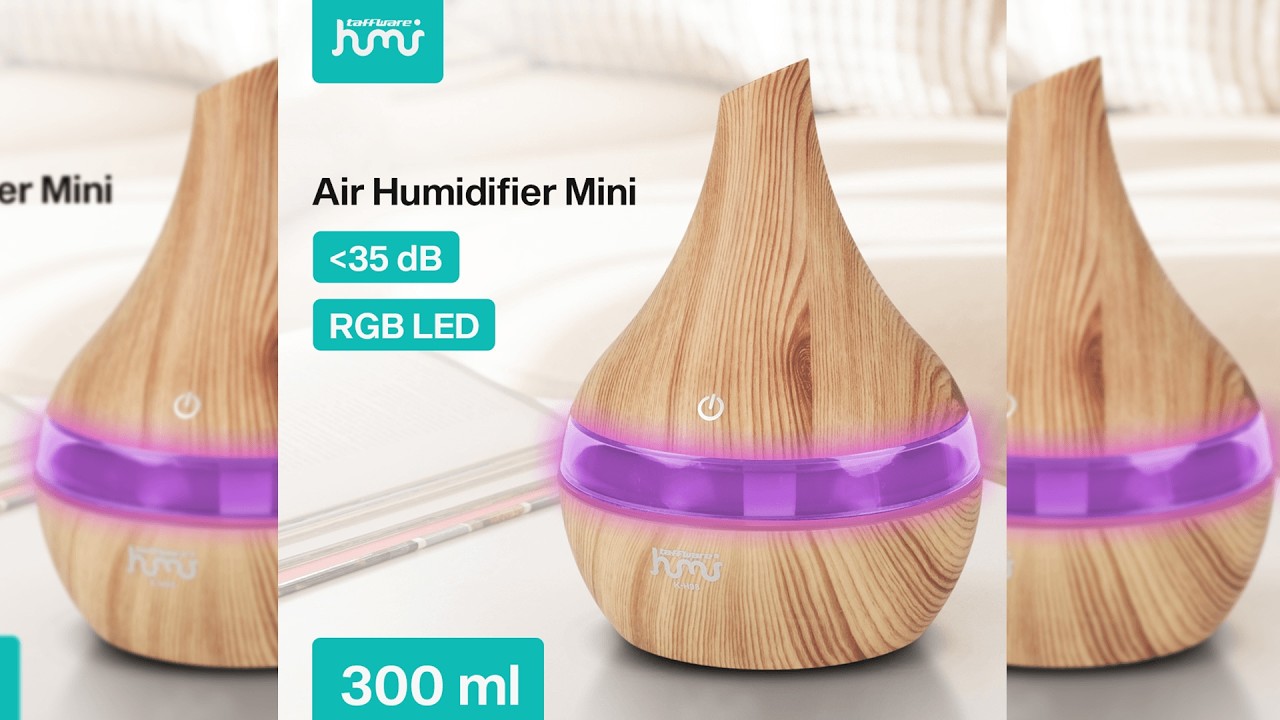 Pratinjau video produk Taffware HUMI Air Humidifier Mini Ultrasonic Wood Grain 300ml - K-H98