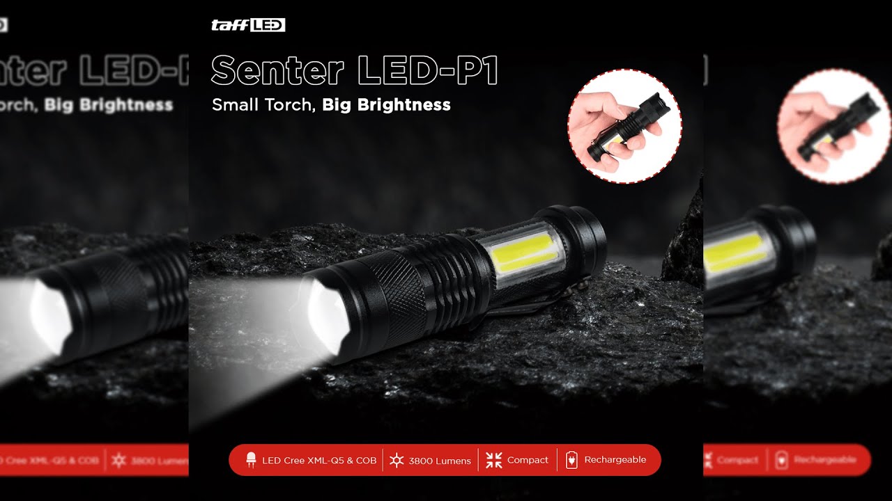 Pratinjau video produk TaffLED Senter LED Zoomable Rechargeable XML-Q5 COB 3800 Lumens - P1