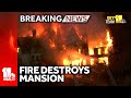 Nearly 100 firefighters battle 3-alarm fire at abandoned mansion