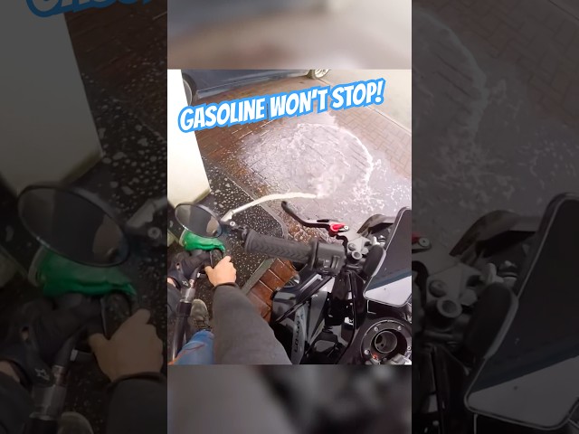 Gas pump won’t shut off and pours all over biker’s motorcycle 😱 ​⁠​⁠@QSGPRODUCTIONS1