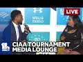 Jenyne Donaldson speaks with CIAA officials in the Media Lounge