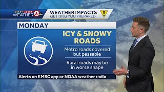 Kansas City's icy and snowy roads remain, bitter-cold Monday