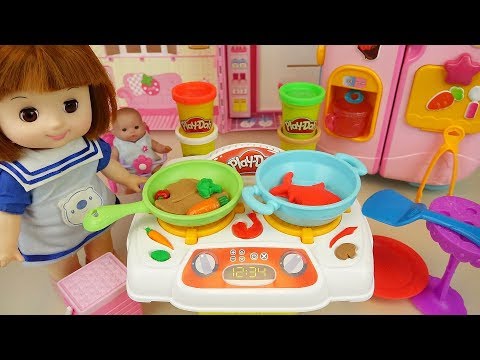 Play Doh cooking and baby doll kitchen play