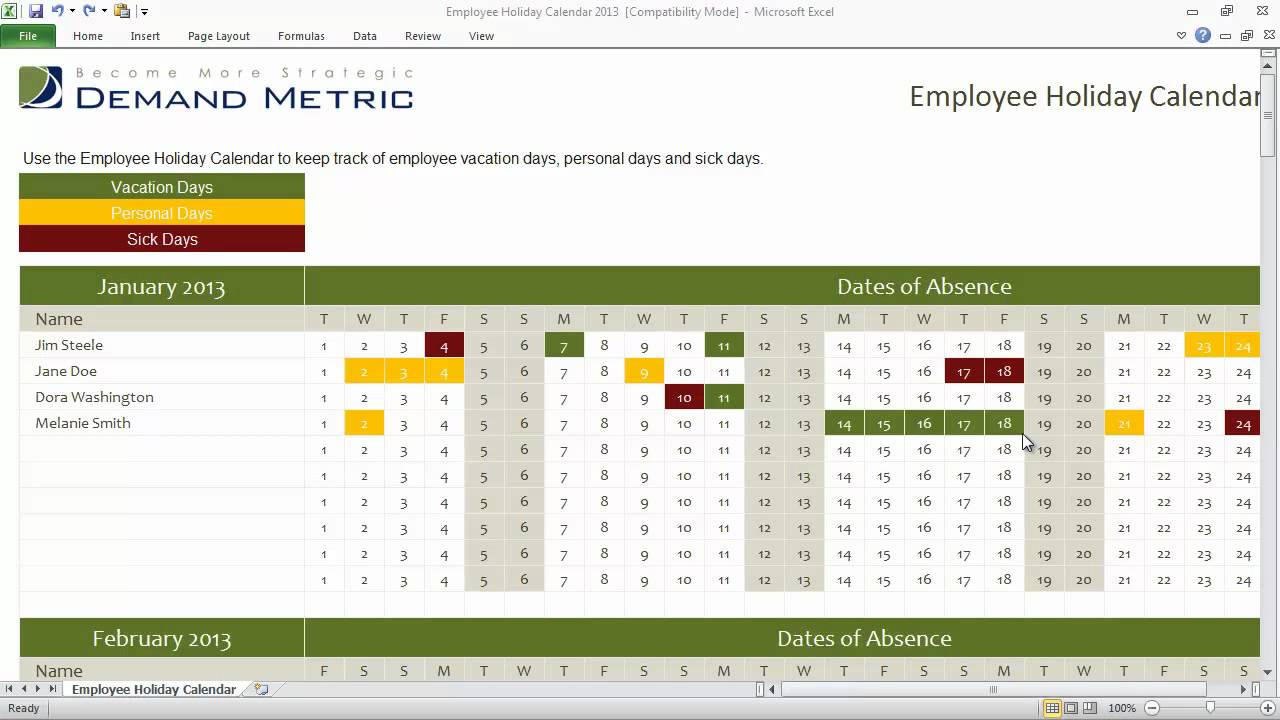 Employee Holiday Calendar Template 2013 YouTube