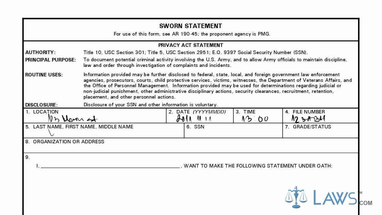 army-sworn-statement-da-form-2823-fillable-printable-forms-free-online