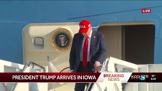 America250: President Donald Trump arrives in Air Force One at Des Moines International Airport