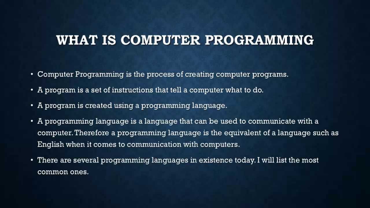 Computer Programming 1 Introduction To Computer Programming For The