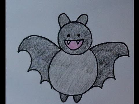 Draw and Color a Bat! How-to draw a cute cartoon bat: Easy Tutorial for ...