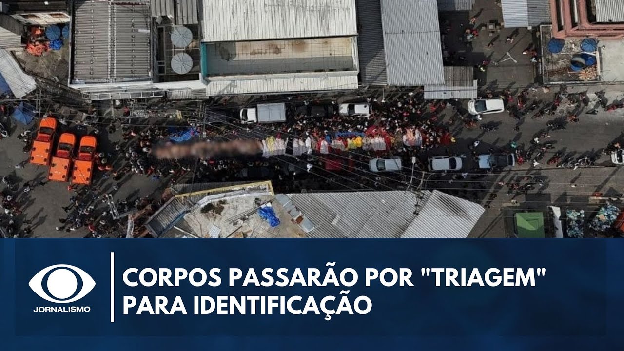 Corpos expostos em praça no Complexo da Penha passarão por triagem para identificação  TV Online Corpos expostos em praça no Complexo da Penha passarão por triagem para identificação