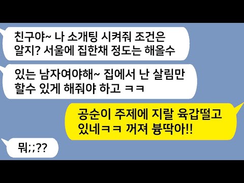 (톡드라마) 친구가 “부자 남자 좀 소개해 달라” 난리치더니… 진짜 미친 짓을 저질렀다 ㅋㅋ