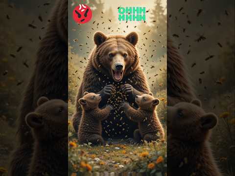 Bear family gets bees attack because of honey 🍯