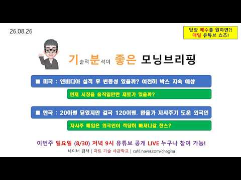 [모닝브리핑] 260826 엔비디아 실적 후 변동성 있을까? 여전히 박스 지속 예상 / 한국 20이평 딛었지만 결국 120이평. 환율가 자사주가 도운 외국인